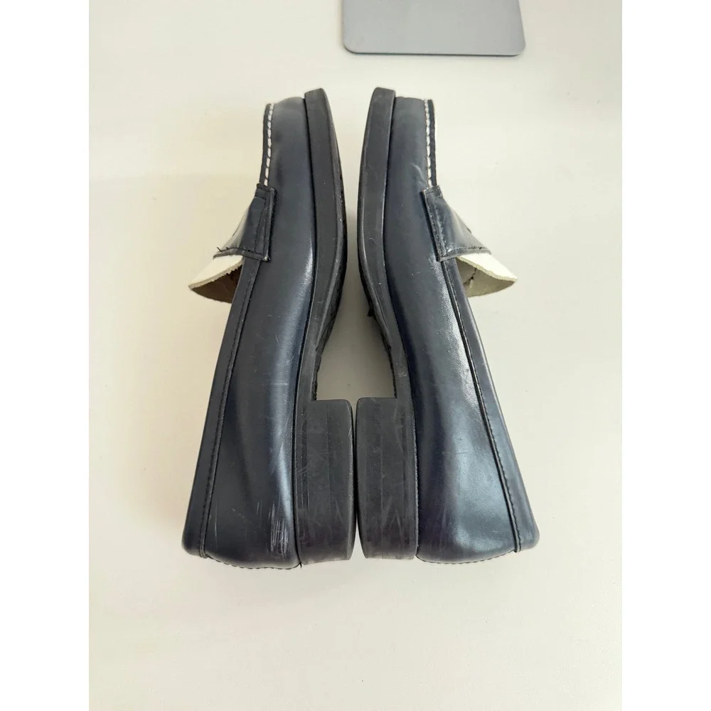 Bass Womens Two‎ Tone Penny Loafers Black White Leather Slip On Shoes 6.5 M